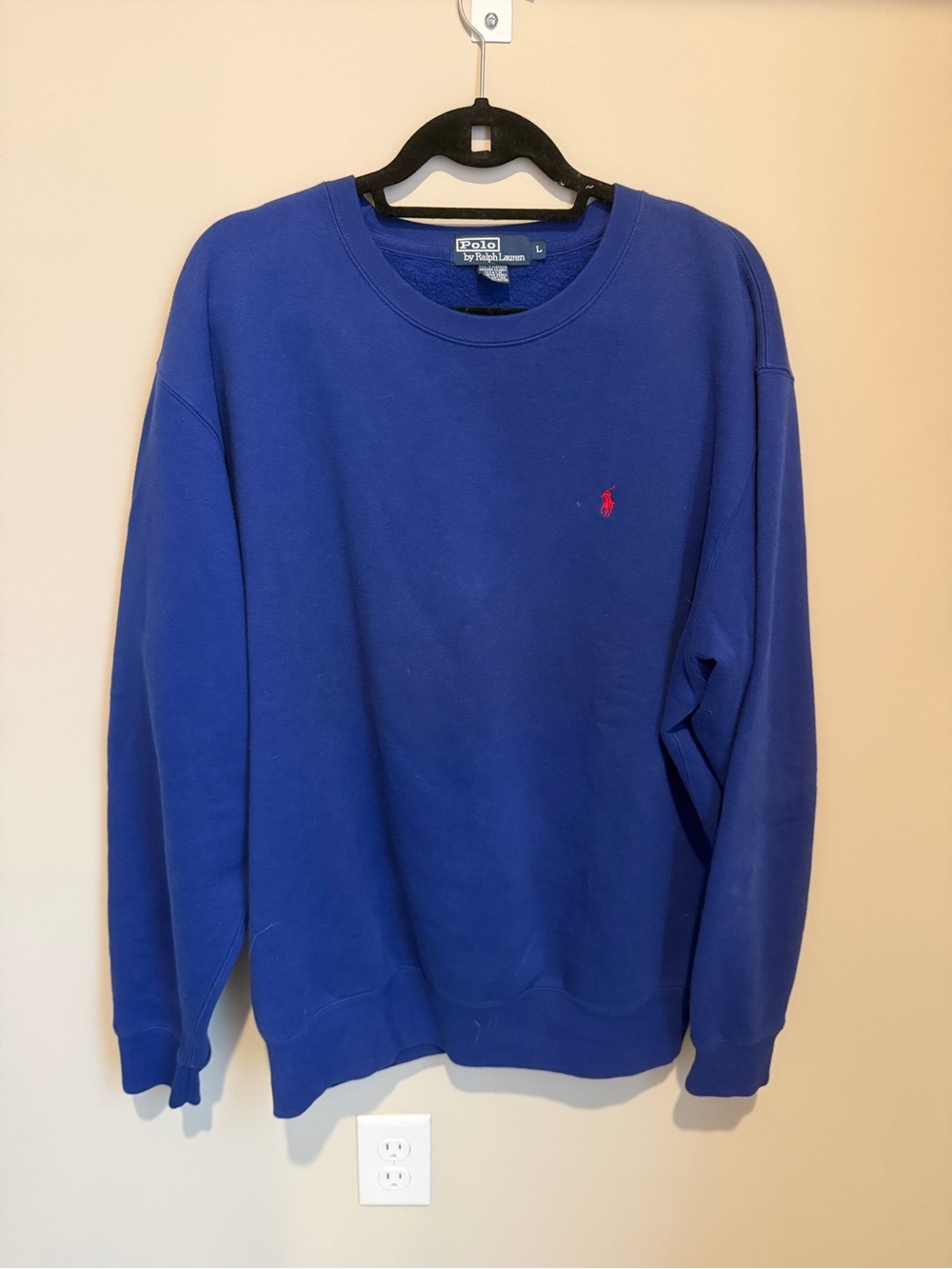 Polo Ralph Lauren Mens Crew Neck PullOver Sweater Blue & Red Logo - Size L